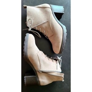Beige Suede Lace Up With Side Zip Bootie